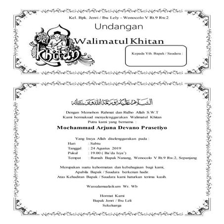 Contoh Template Undangan Walimatul Khitan Versi Horizontal