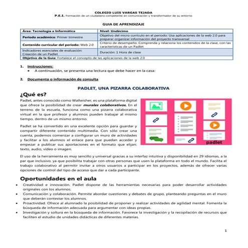 Creación de un corcho virtual en el aula. Herramienta Padlet | PDF