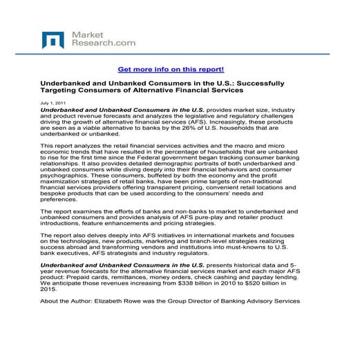 Underbanked and Unbanked Consumers in the U.S.: Successfully Targeting Consum...