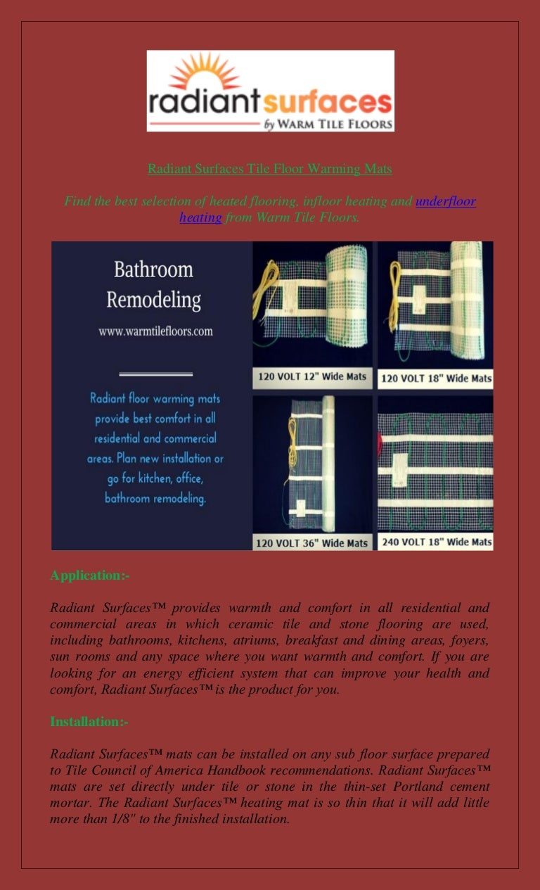 Underfloor Heating Radiant Surfaces By Warm Tile Floors