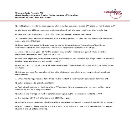 Undergraduate  Financial  Aid With  Stephanie  Enstice  Florida  Institute Of  Technology