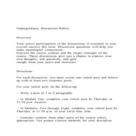 Undergraduate discussion rubric  overview your act
