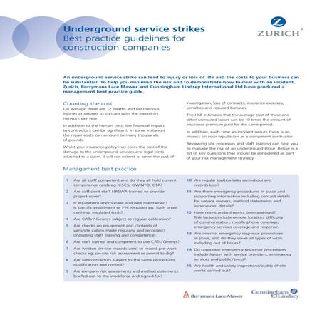 Underground Cable Strikes - Best Practice Guidelines For Construction Compani...