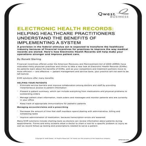 Understand Benefits Of Electronic Health Records Wp091005