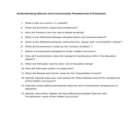 Understanding Marxist And Functionalist Perspectives Of Education