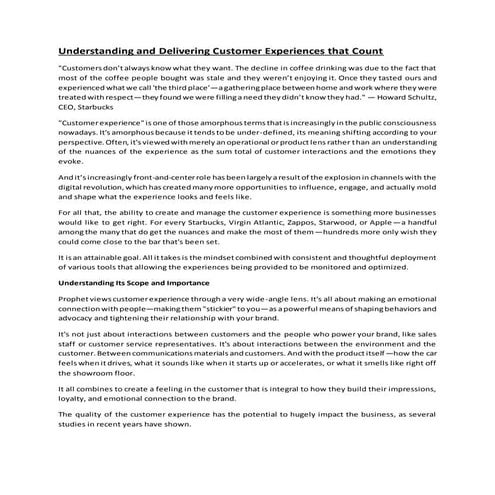 Understanding and Delivering Customer Experiences that Count