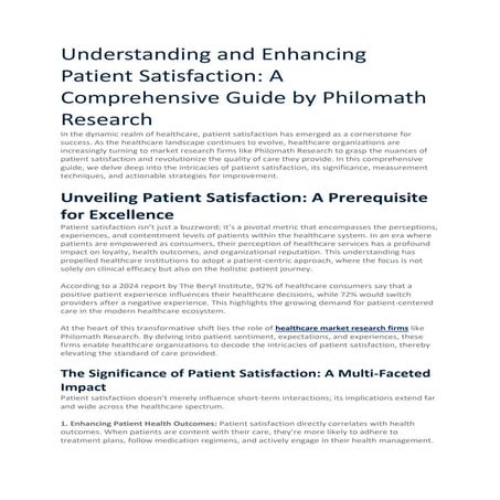 Understanding and Enhancing Patient Satisfaction