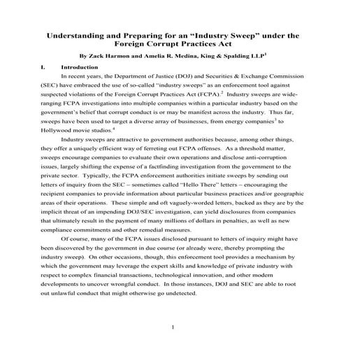 Understanding and preparing for an 'industry sweep' under the fcpa