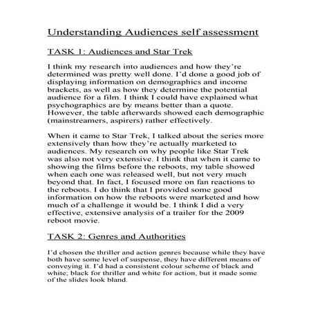 Understanding audiences self assessment