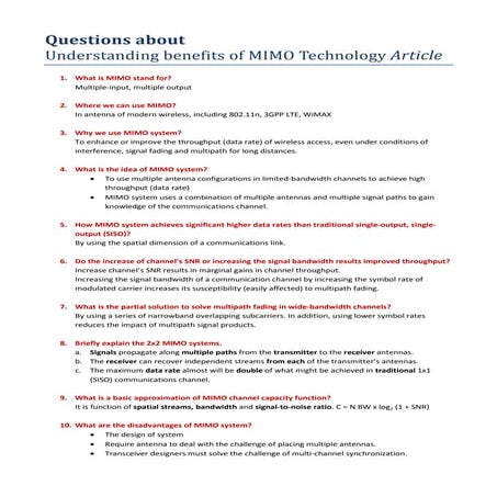Questions about Understanding benefits of mimo technology (article)