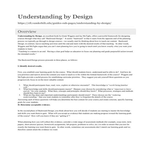 Understanding by Design