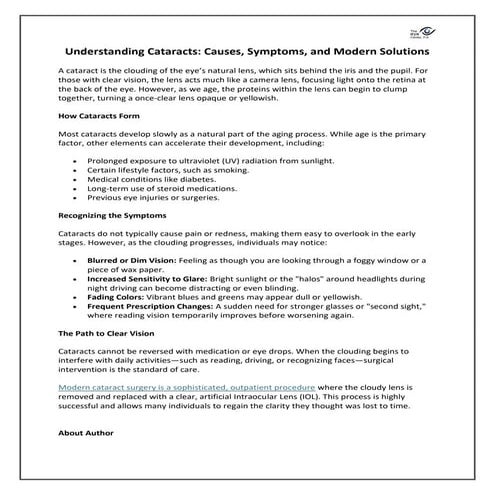 Cataract: Understanding the Causes and Symptoms | PDF