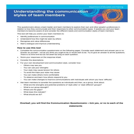 Free Tool - Understanding communication styles questionnaire