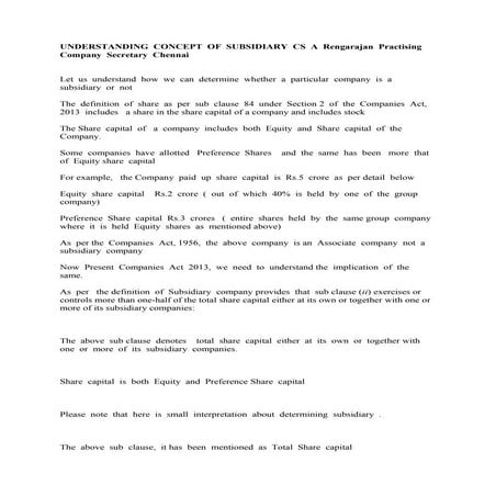 Understanding concept of subsidiary | DOC