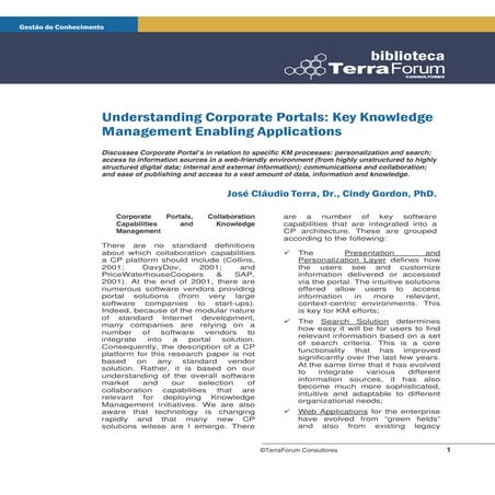 Understanding Corporate Portals Key Knowledge Management Enabling Applications