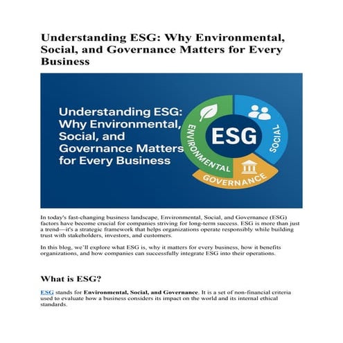 Understanding ESG- Why Environmental, Social, and Governance Matters for Ever...