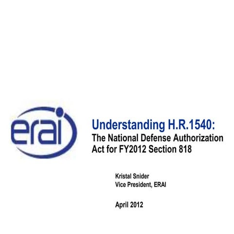 Understanding h.r. 1540  the national defense authorization act for fy2012 se...