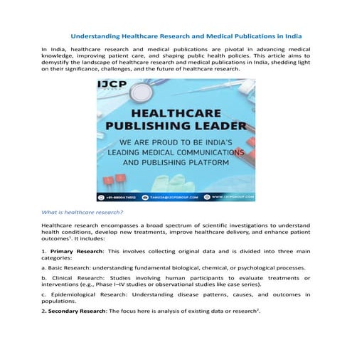 Understanding Healthcare Research and Medical Publications in India ...