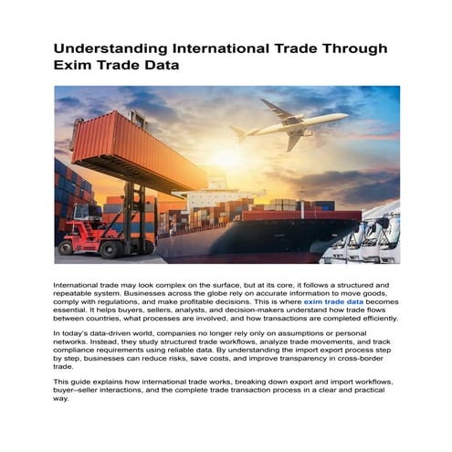 Understanding International Trade Through Exim Trade Data | PDF