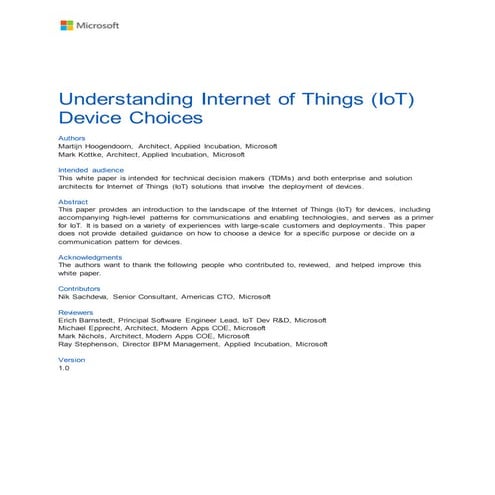 Understanding Internet of Things - White Paper on Device Choices