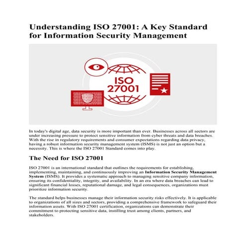 A Comprehensive Guide to ISO 27001 Standard for Information Security | DOCX