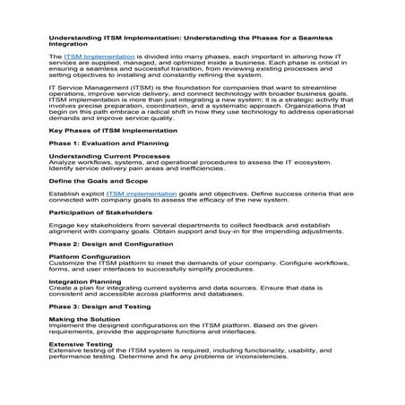 Understanding ITSM Implementation Understanding the Phases for a Seamless Int...