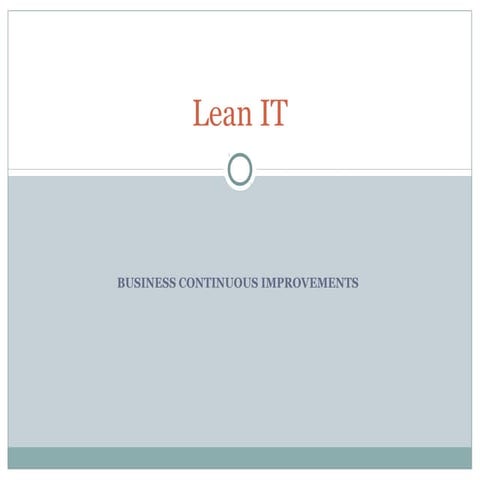 Understanding Lean - Business Continuous Improvements