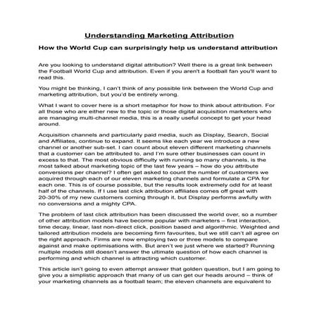 Understanding Marketing Attribution; How the World Cup can surprisingly help ...
