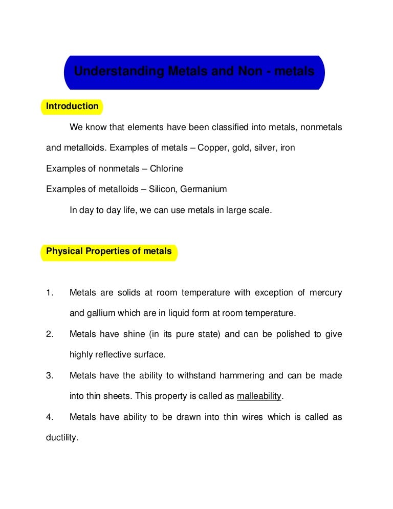 Understanding Metals And Non Metals Notes Ssc 2014 Preparation