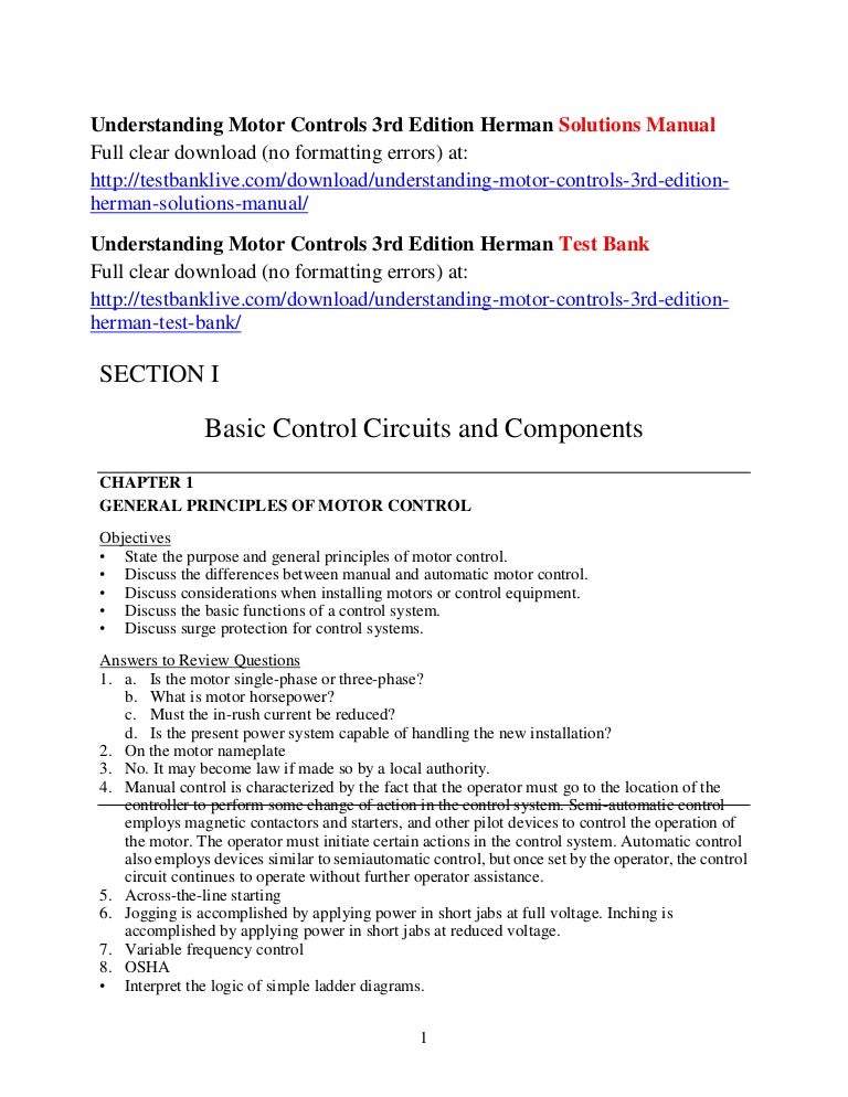 Understanding motor controls 3rd edition herman solutions manual
