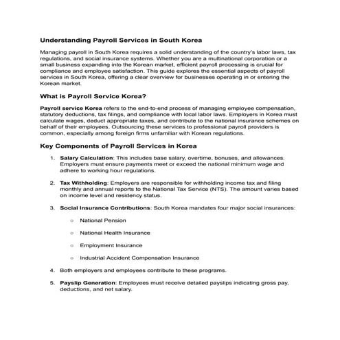 Comprehensive Guide to Payroll Services in South Korea | PDF