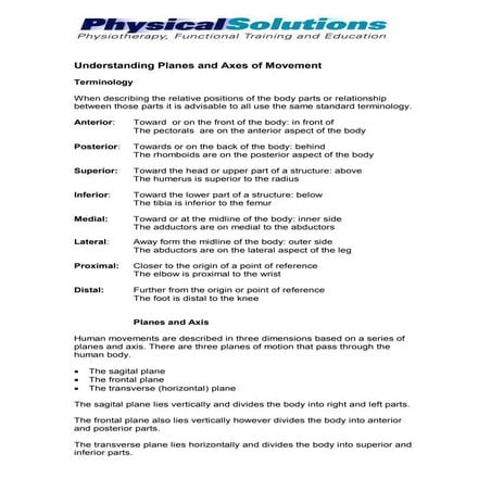 Understanding planes and axes of movement