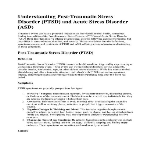 Acute Stress Disorder vs PTSD the Differences | PDF