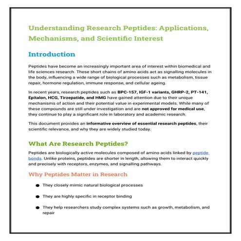Understanding Research Peptides - Applications, Mechanisms, and ...