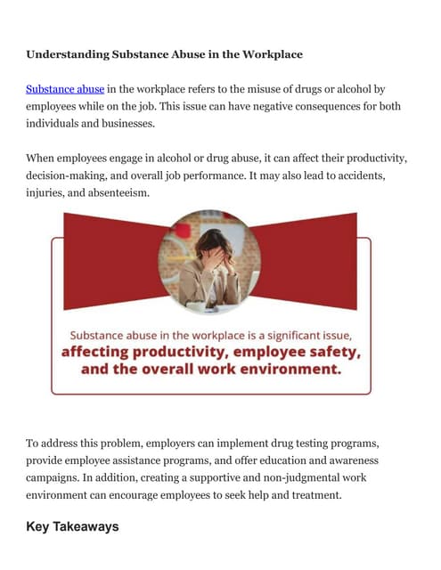 DRUG FREE WORKPLACE.ppsx | Substance Abuse | Diseases and Conditions