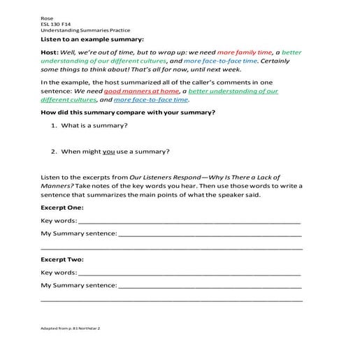 Understanding summaries