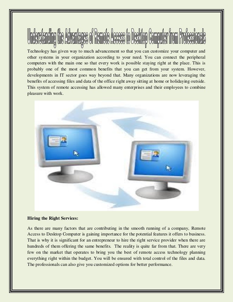 Understanding the advantages of remote access to desktop computer fro…