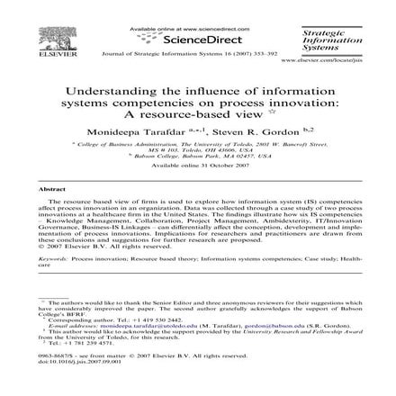 Understanding the influence of information systems competencies on process in...