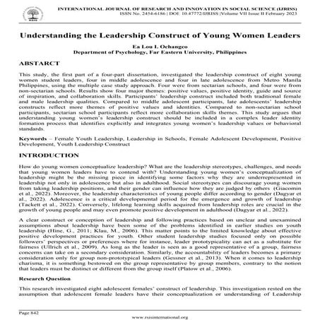 Understanding the Leadership Construct of Young Women Leaders | IJRISS