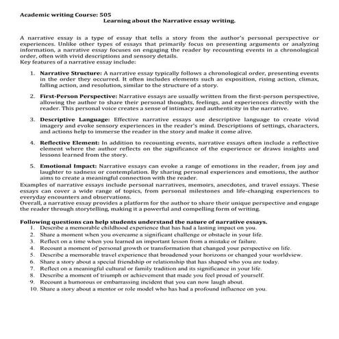 Understanding the narrative essay writing, samples, questions.pdf
