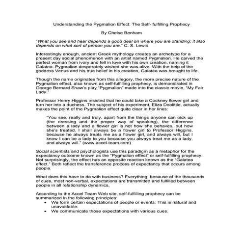 Understanding the pygmalion effect