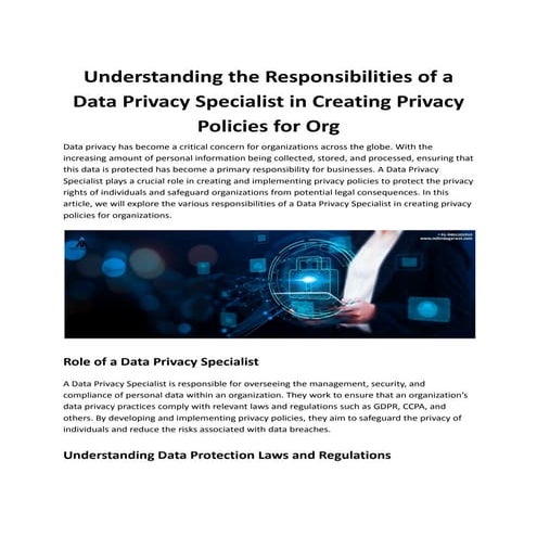 Understanding the Responsibilities of a Data Privacy Specialist in Creating P...
