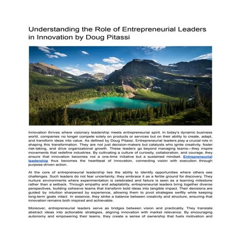 Understanding the Role of Entrepreneurial Leaders in Innovation