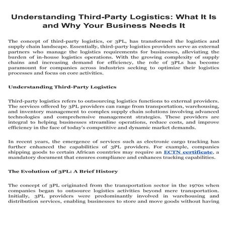 Understanding Third-Party Logistics | ECTN Certificate