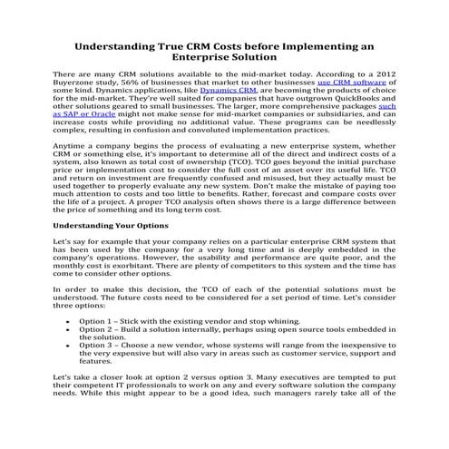 Understanding True CRM Costs before Implementing an Enterprise Solution