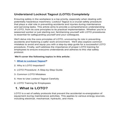 Understand Lockout Tagout (LOTO) Completely | PDF