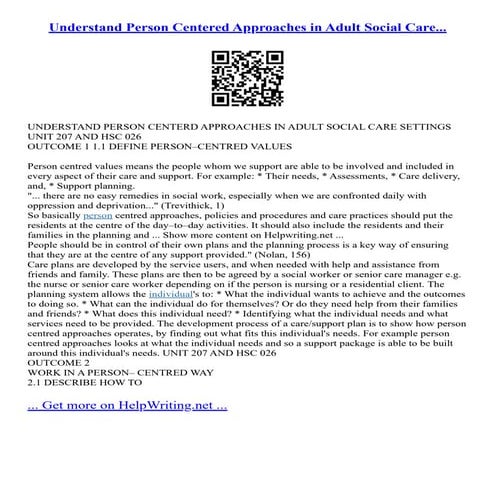 Understand Person Centered Approaches In Adult Social Care... | PDF
