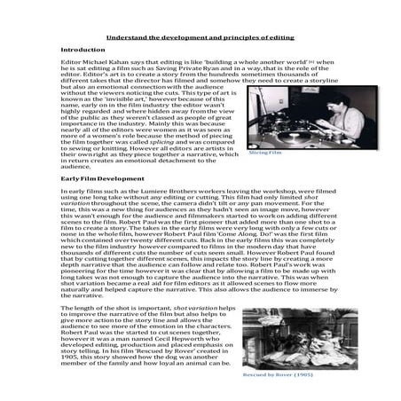 Understand the development and principles of editing