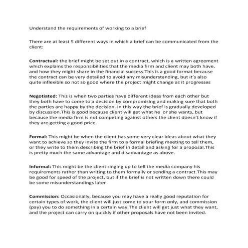Understand the requirements of working to a brief