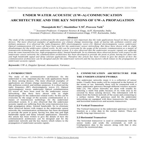 Under water acoustic (uw a) communication architecture and the key notions of...